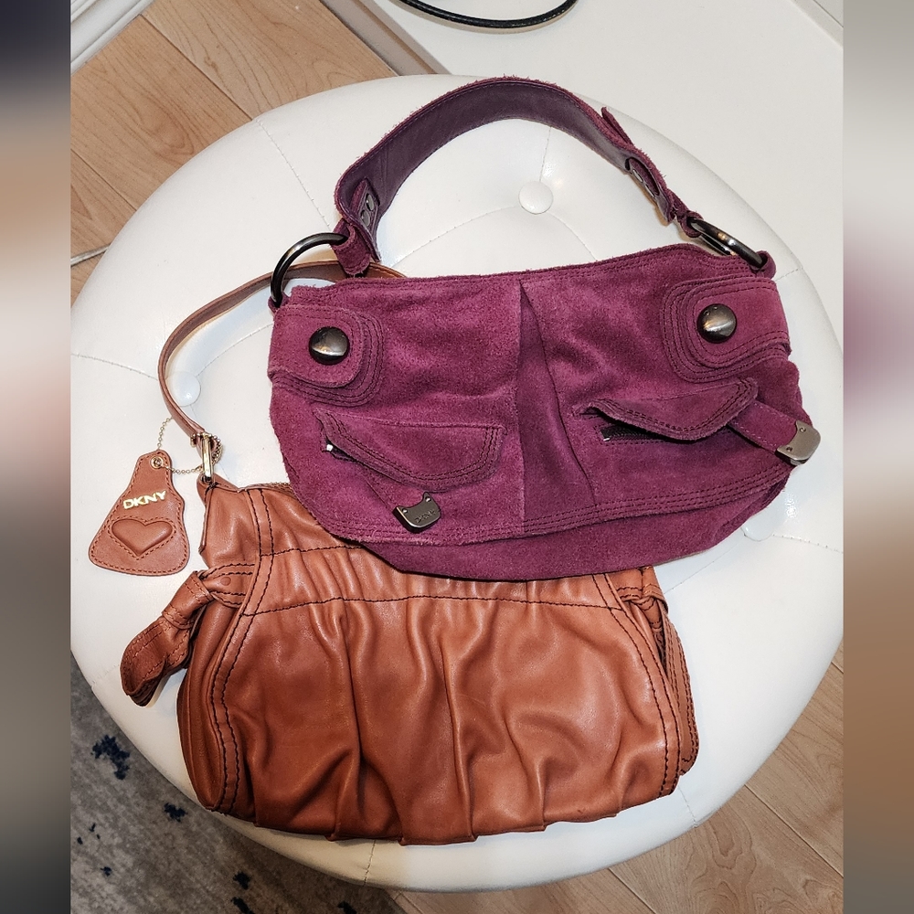 DNKY handbags.  Carmel Leather and Purple Suede.